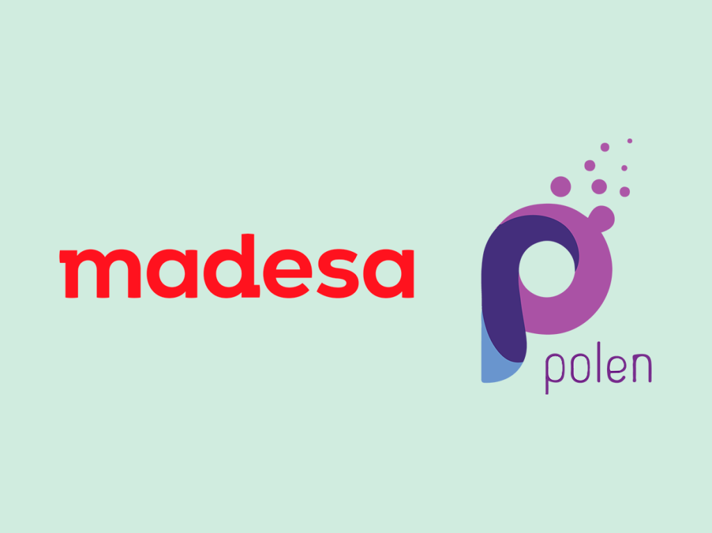 Logos da Madesa e do Pólen em um fundo azul claro.