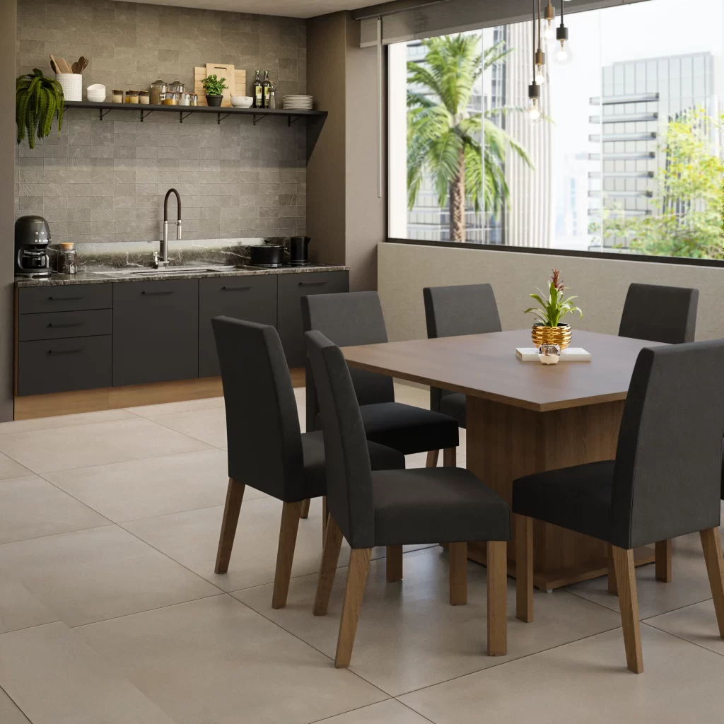 Mesa de jantar quadrada com 8 cadeiras