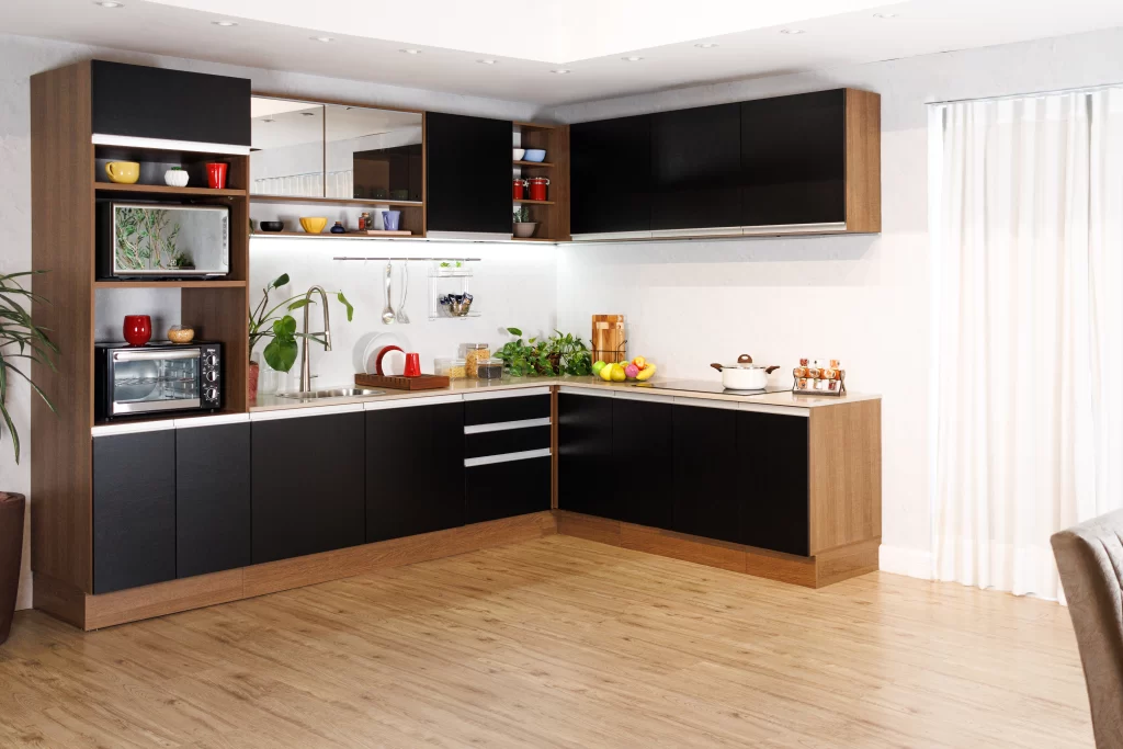Cozinha Glamy Preta com Rustic