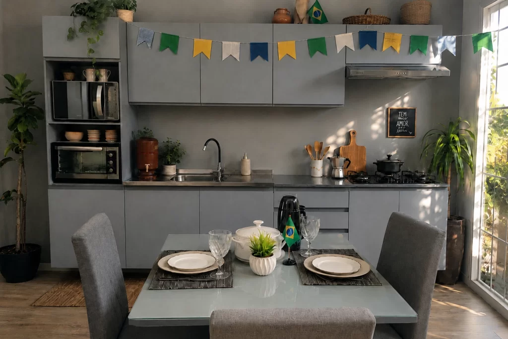 Cozinha integrada para receber com ambiente decorado