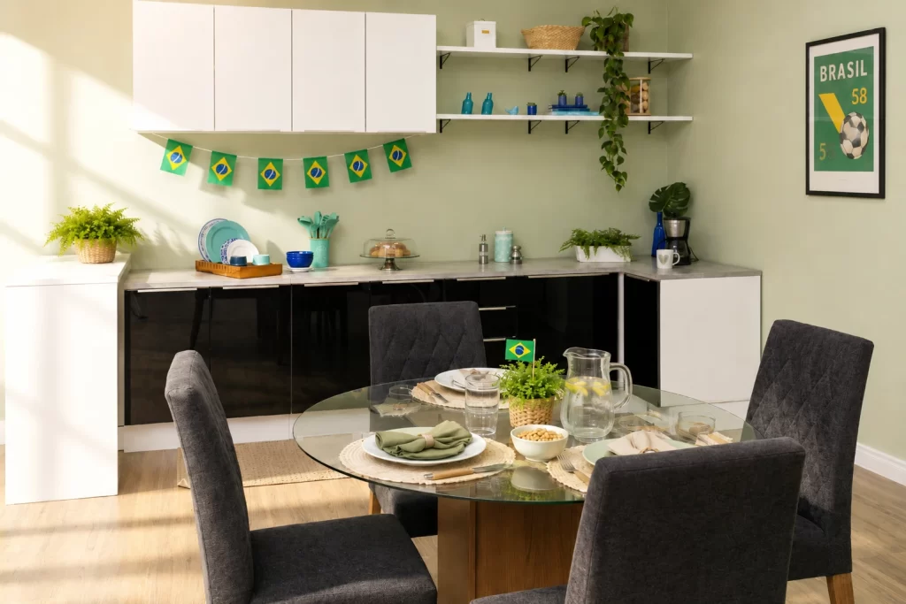 Cozinha integrada para receber amigos para os jogos