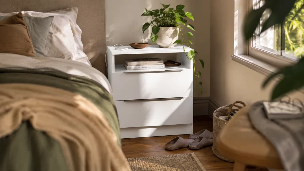 Mesa de cabeceira Madesa com plantas para o quarto feng shui