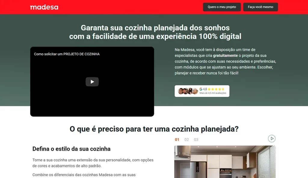 Planejador de cozinhas Madesa, gratuito e pronto para ser usado sozinho