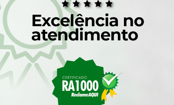 Arte gráfica para divulgação do selo RA1000, da plataforma ReclameAqui. A Madesa conquistou o selo por conta de suas boas práticas com o serviço de atendimento ao cliente.
