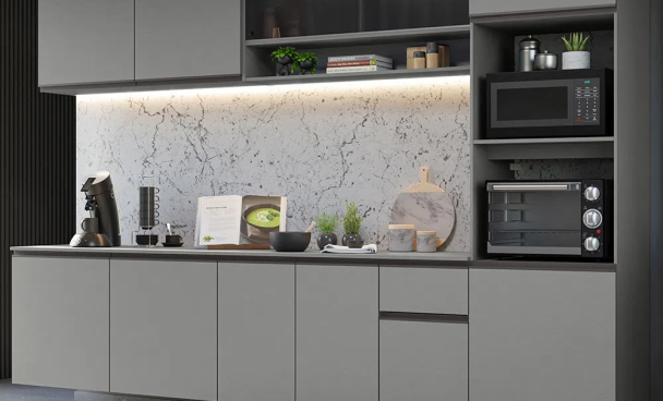 Armário de cozinha suspenso na cor cinza