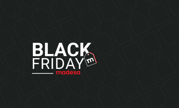 Banner estilizado Madesa com os dizeres “Madesa Black Friday” na cor vermelha e o fundo preto.