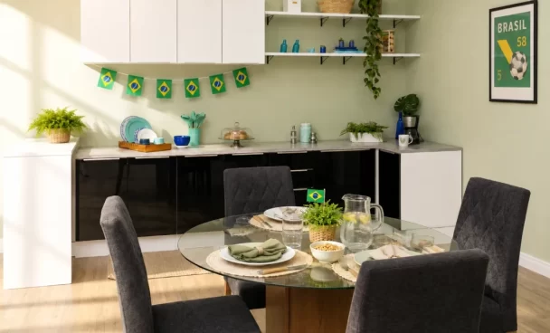 Cozinha integrada para receber amigos para os jogos